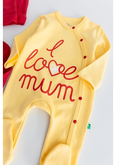 Babymod I Love Mum Taraftar Sarı Kırmızı İkili Bebek Tulum Takım 001