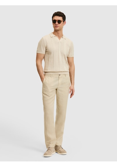 Cacharel Bej Slim Fit Beli Lastikli %100 Keten Pantolon