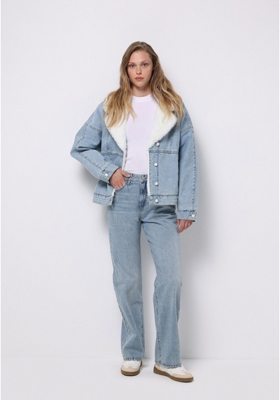 Colins Oversize Fit Fermuarlı Astarsız Kadın Mavi Ceket Cl1076057 Q1.v1 Dn44489 Denim