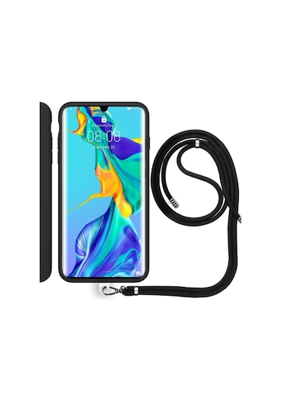 Huawei P30 Pro Uyumlu Siyah İp Askılı Kauçuk Kılıf Resim
