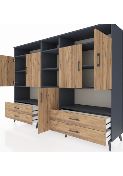 Hyperion Dolap 12 Raflı 4 Çekmeceli 5 Kapaklı 220x44x163 Antrasit Antrasit-çam