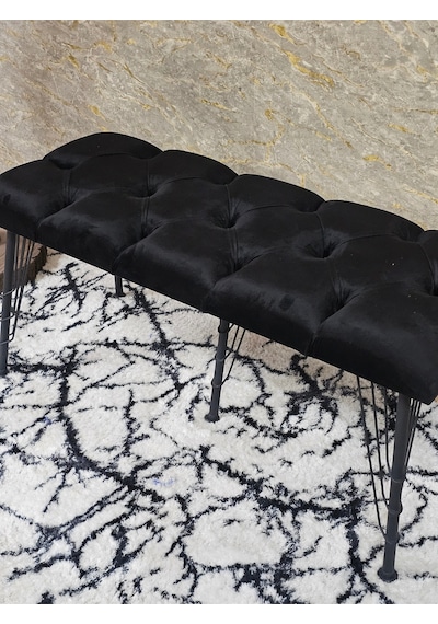 Zafir Metal Siyah Tel Ayaklı 100 Cm Puf Bench - Puf - Bench - Oturak - Mutfak Oturağı - Antre Oturağı Siyah