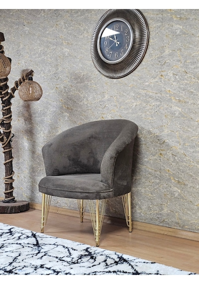 Zafir Tekli Teddy Gold Kaplama Telli Ayak Çay Seti Koltuk Tekli Berjer , Balkon, Salon, Ofis Kahverengi
