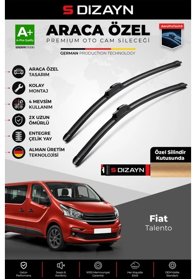 S-dizayn Fiat Talento Ön Cam Silecek Seti 2016-2021 Premium Araca Özel 65-48 Cm A+ Kalite Aocs-1735