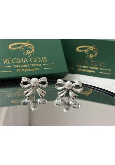 Luxe Pearl Bow Küpe Gümüş