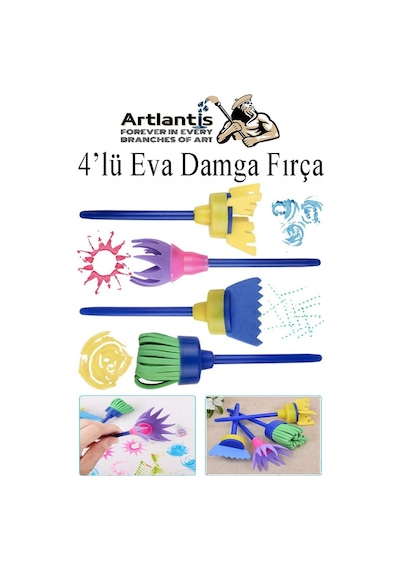 Eva Damga Fırçası 4 Lü 1 Paket Plastik Doku Tarağı Fırçası Okul Öncesi Boya Sünger Fırça Seti Çocuklar İçin Plastik Sap