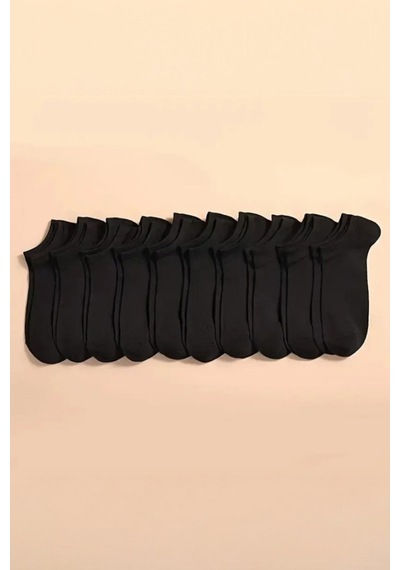 Hitit Socks Hitit Sock Erkek 10 Çift Premium Kalite Pamuklu Düz Patik Siyah