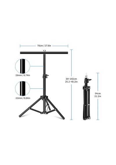 70 100cm T Stand Bar + Beyaz Siyah Yeşil 60x130cm Parlak Ve Mat Çift Taraflı Pvc Fon Zemin Kağıdı