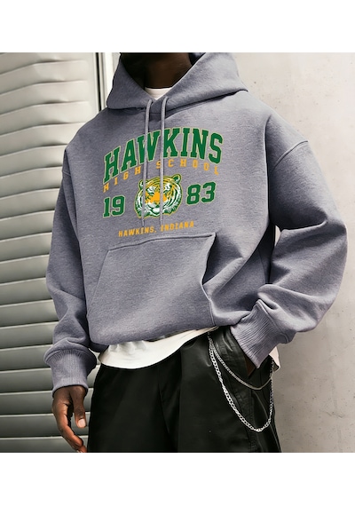 Startmore Startmorehawkins Lisesi 1983 Baskılı Erkek Hoody Moda Sıcak Kapüşonlular Polar Hip Hop Spor Giyim Cep Gri