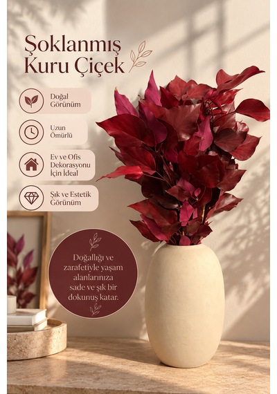 Dekoratif Kurutulmuş Yaprak Buketi Bordo