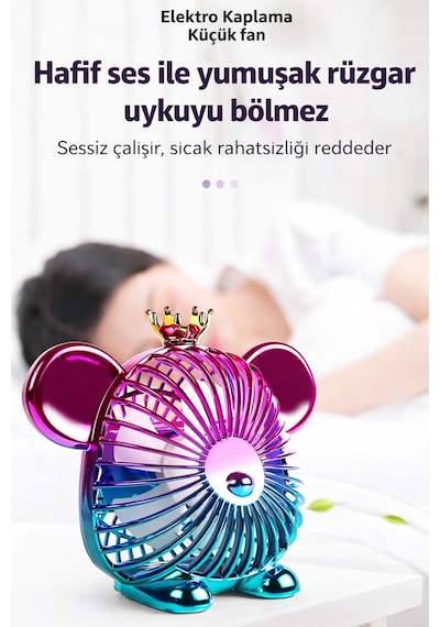 Usb Şarjlı Dekoratif Masaüstü Fan 1200mah Sessiz Mini Vantilatör 3 Kademeli