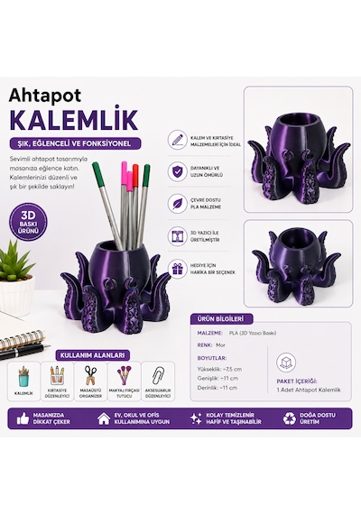 3d Baskı Ahtapot Kalemlik Mavi - Mor
