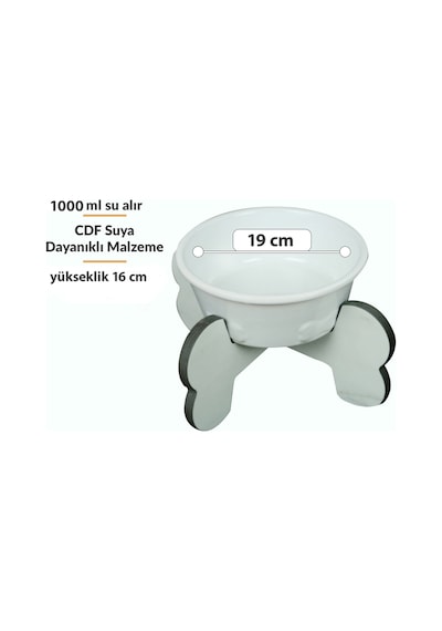 Suya Dayanıklı Seramik Kaseli Ahşap Ayaklı Tekli Orta/büyük Irk Köpek Mama/su Stantı-1000 Ml.