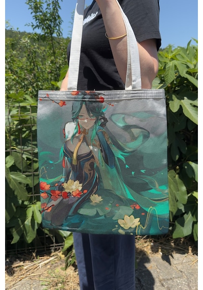 Zipzap Xianyun Genshin Impact V2 Çift Taraflı Kanvas Baskı Bez Çanta Anime Çantası