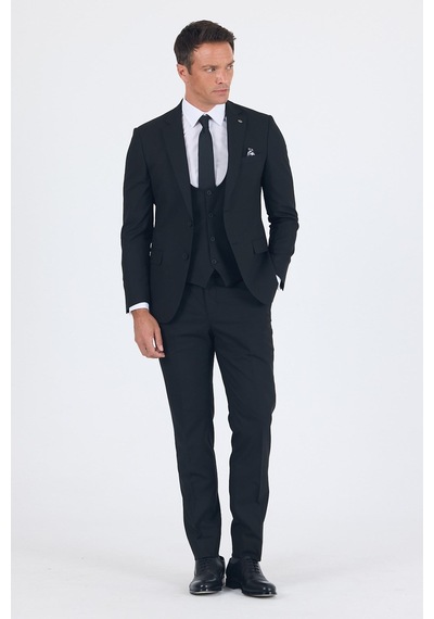 İmza Siyah Mono Yaka Astarlı Çift Yırtmaç Esnek 6 Drop Slim Fit Basic Yelekli Takım Elbise 1001255186 İmza Siyah Mono Yaka Astarlı Çift Yırtmaç Esnek 6 Drop Slim Fit Basic Yelekli Takım Elbise 1001255186