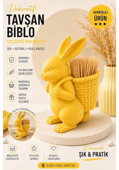 Ognami3d Dekoratif Tavşan Kürdanlık - 3d Baskı Masaüstü Organizer 34805459