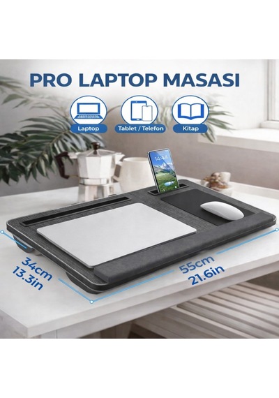 Polham Minderli Bilek Destekli Telefon Tutuculu Mouse Padli Taşınabilir Laptop Masası Dizüstü Çalışma Sehpası