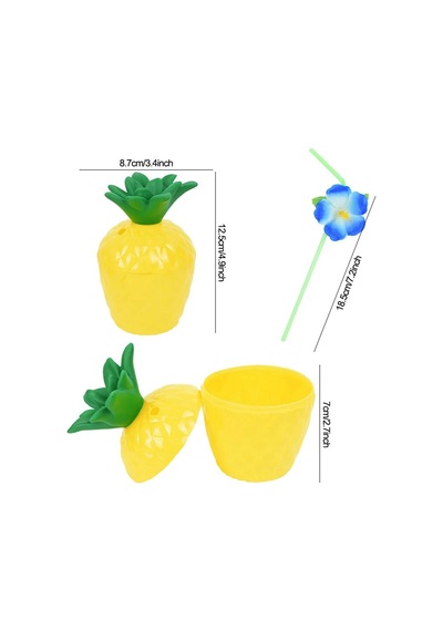Ananas Hawaii Luau Ha Pipetli İçecek Kabı Bardak 10x13 Cm 1 Adet Standart