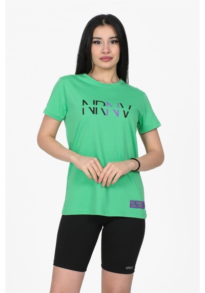 Nrnv Baskılı Bisiklet Yaka Normal Kalıp Tshirt Yeşil-yeşil Yeşil
