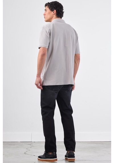 Dufy Gri Polo Yaka Pamuklu Düz Renk Slim Fit Erkek T-shirt Gri