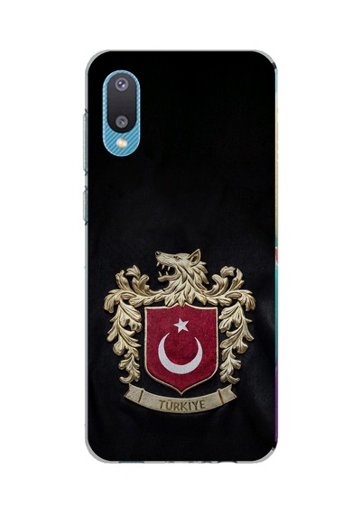 Samsung Galaxy A02 Uyumlu Türk Sembolü Kurt Ve Bayrak Desenli Baskılı Silikon Kılıf Renkli