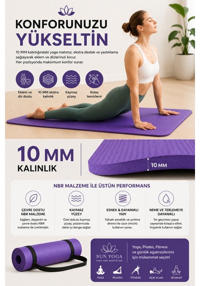 Yoga Seti 10 Mm Kaymaz Mat Ve %100 Pamuk Çanta Mor