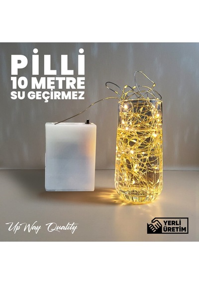 Upway 10m Su Geçirmez Günışığı 100 Led Işık - Pilli Dekoratif Aydınlatma Sarı