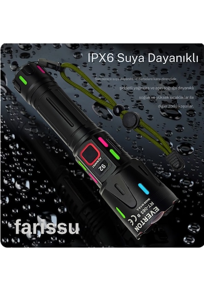 Rt-063 B 60w 6000 Lümen Ultra Güçlü Beyaz Lazer Led El Feneri - 2 Km Menzilli & Powerbank Özellikli Siyah
