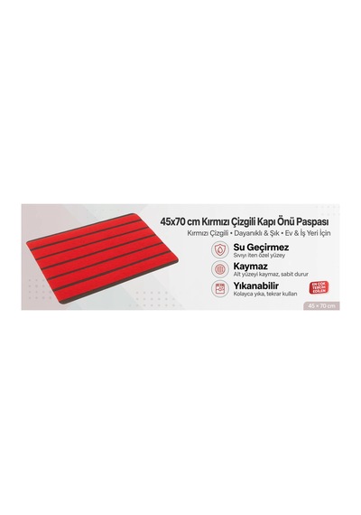 Delta Cc009a Kırmızı Çizgili Kaymaz Taban Su Geçirmez Yıkanabilir Kapı Önü Paspası 45x70 Cm