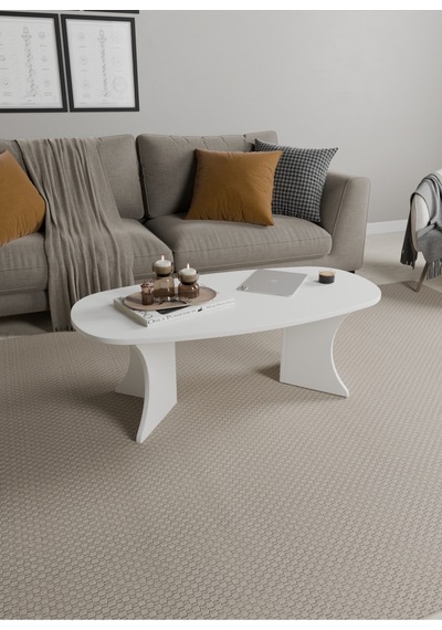 Oval Orta Sehpa Geniş Yüzeyli, Stabil Ayaklı Modern Salon Sehpası Beyaz