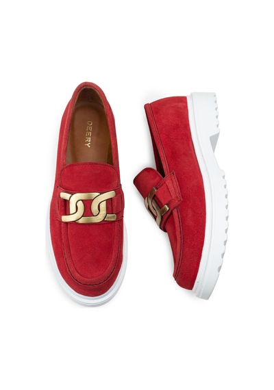 Deery Hakiki Süet Kırmızı Loafer Kadın Ayakkabı - 01902zkrmp01 Kırmızı