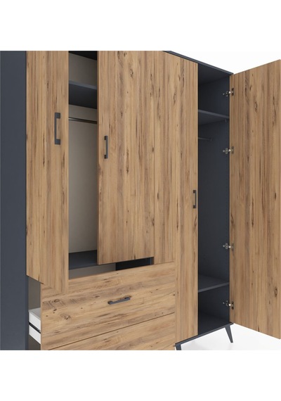 Hyperion Gardrop 4 Raflı 2 Çekmeceli 2 Askılı 176x44x221 Antrasit-çam Çam Hyperion Gardrop 4 Raflı 2 Çekmeceli 2 Askılı 176x44x221 Antrasit-çam Çam