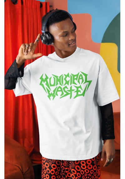 Municipal Waste Rock Metal Müzik Grubu Sırt Baskılı Unisex Oversi Beyaz