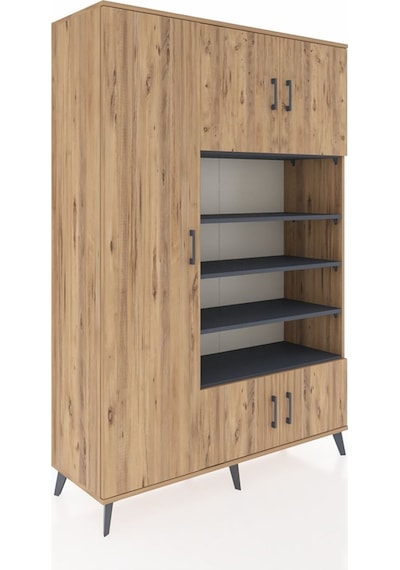 Hyperion Dolap 10 Raflı 5 Kapaklı 132x44x195 Çam-çam/antrasit Çam