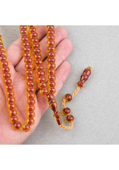 Ateş Kehribar 99luk Namaz Tesbih Tekerlek Kesim 9x7mm Tesbih - Kayısı Kırmızı