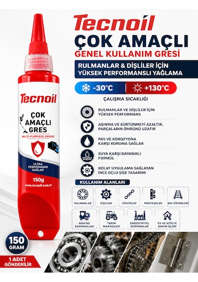Çok Amaçlı Gres Tüm Rulman Ve Dişliler Ve Mekanik Aksamlarda Kullanılabilir -30 Derece + 130 Derece 150 Gram