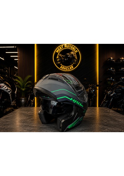 Jk 902 Az Green Çene Açılır Motosiklet Kaskı Mat Siyah - Yeşil