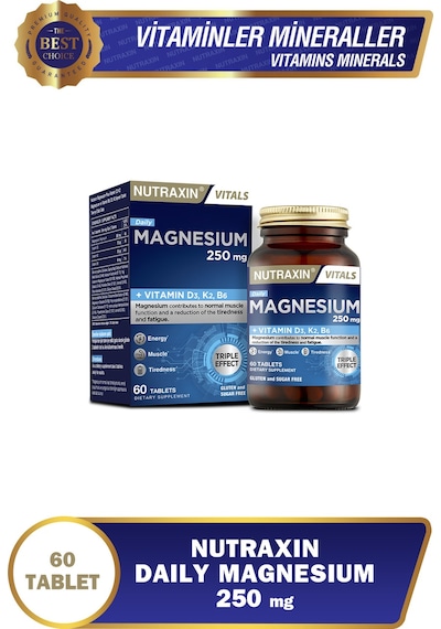 Nutraxin Magnezyum Daily Energy 250 Mg 60 Tablet - Magnesium, D3, K2, B6