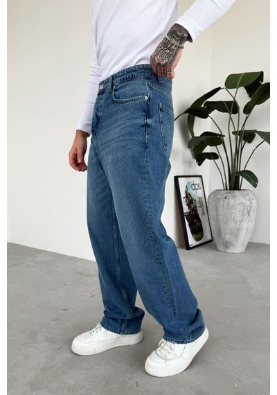 Dokulu Mavi Soft Degrade Basic Regular Pantolon Dokulu Mavi