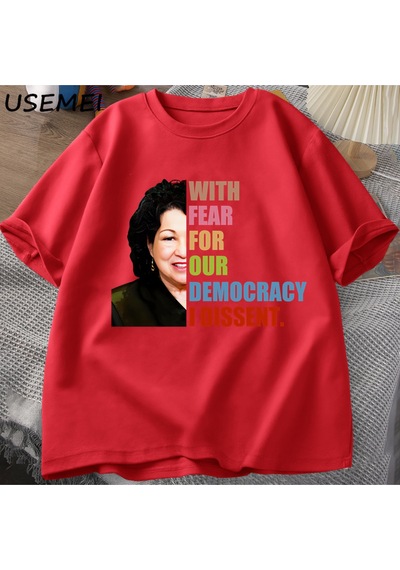 Flood Of Style Demokrasimiz İçin Korkuyla Muhalefet T-shirt Adam Rahat Pamuk Kısa Kollu Grafik Tees Unisex T Kırmızı