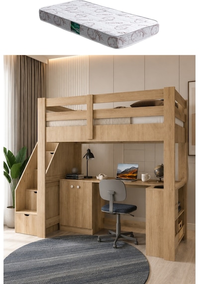Rüzgar Ranza Çalışma Masalı, Kitaplıklı Ve Dolaplı Ranza - 1 Adet Comfort Yatak 90 x 190 Rüzgar Ranza Çalışma Masalı, Kitaplıklı Ve Dolaplı Ranza - 1 Adet Comfort Yatak 90 x 190