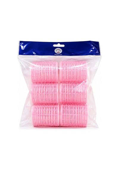 Profesyonel Cırtlı Bigudi 35 Mm 3,5 Cm 6'lı Set - Yapışkanlı Saç Bigudisi Açık Pembe İri Orta Boy