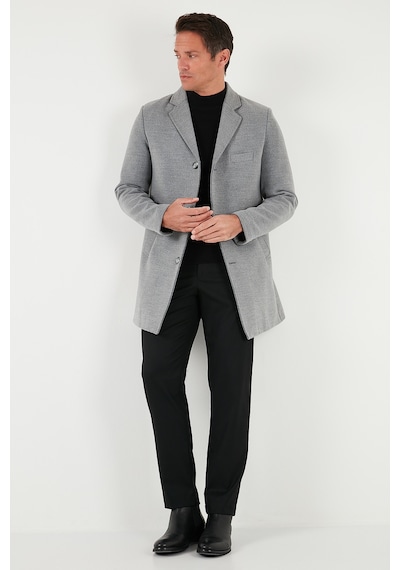 Buratti Slim Fit Tek Yırtmaçlı Düğmeli Mono Yaka Kaşe Erkek Kaban 5840098 Gri