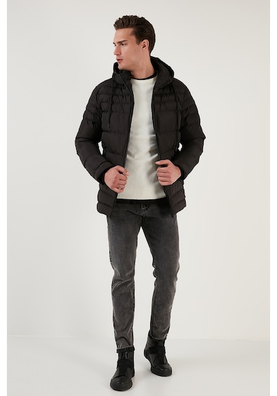 Buratti Su Itici Slim Fit Soğuğa Ve Rüzgara Dayanıklı Kapüşonlu Şişme Erkek Mont 649005 Siyah