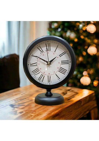 Siyah Metal Ofis Salon Otel Masa Saati 25*20 cm V9 Siyah