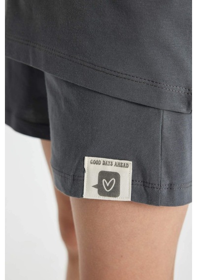 Defacto Kız Çocuk Baskılı Kısa Kollu Şort 2li Pijama Takımı C1956a824spgr449 Gri