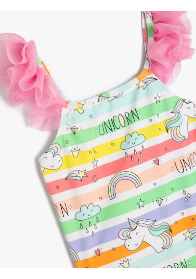 Koton Mayo Tül Detaylı Unicorn Baskılı Multıcolor 4skg30028mm Mavi