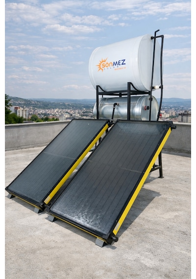 Solar 2 Kollektörlü Tonluk Depolu Güneş Enerjisi Açık Devre Doğal Akışlı Antifrizsiz Yazlık