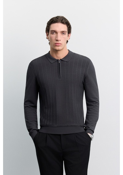 Avva Erkek Antrasit Polo Yaka Fermuarlı Rayon Karışımlı Regular Fit Kazak A62y5022