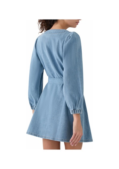 Nobody S Child Denim Nolan Mini Elbise, Uzun Kollu, Kuşaklı, %100 Pamuk Günlük Şıklık Mavi